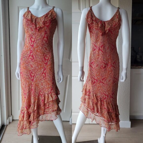 Ice Dresses & Skirts - ICE Vintage 100% Silk Paisley Print Sleeveless Asymmetrical Midi Dress Size 10